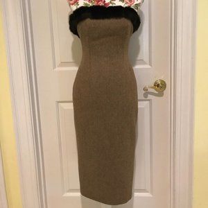 Shoshanna strapless herringbone faux fur dress